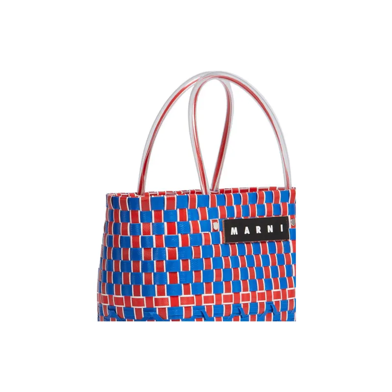 MARNI Polypropylene With Cow Leather Tote Bag, Shopping Bag, Handbag Women's Blue/Red-4