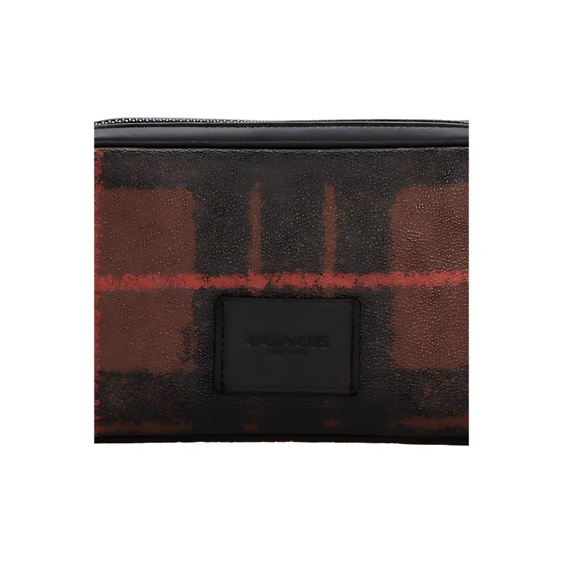 COACH Carrier Leather Cell Phone Pouch Small Size Men's Black & Red-4