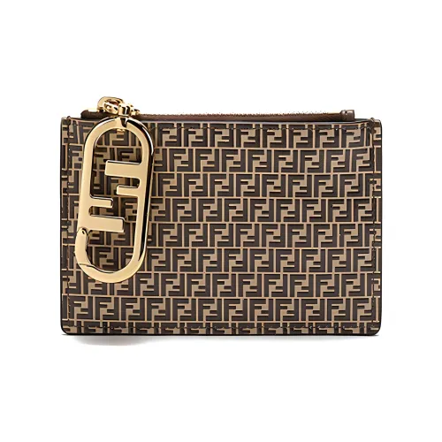 FENDI Calfskin Coin Purse, Clutch Card Holder Women's Beige Brown
