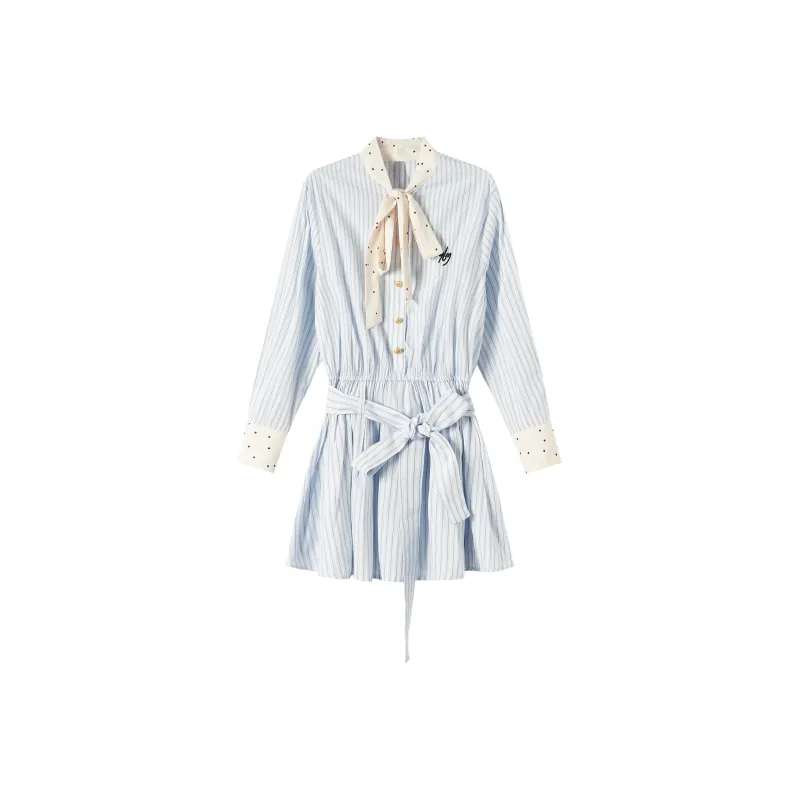 XUANSHU Long Sleeved Dress Women's Blue-4