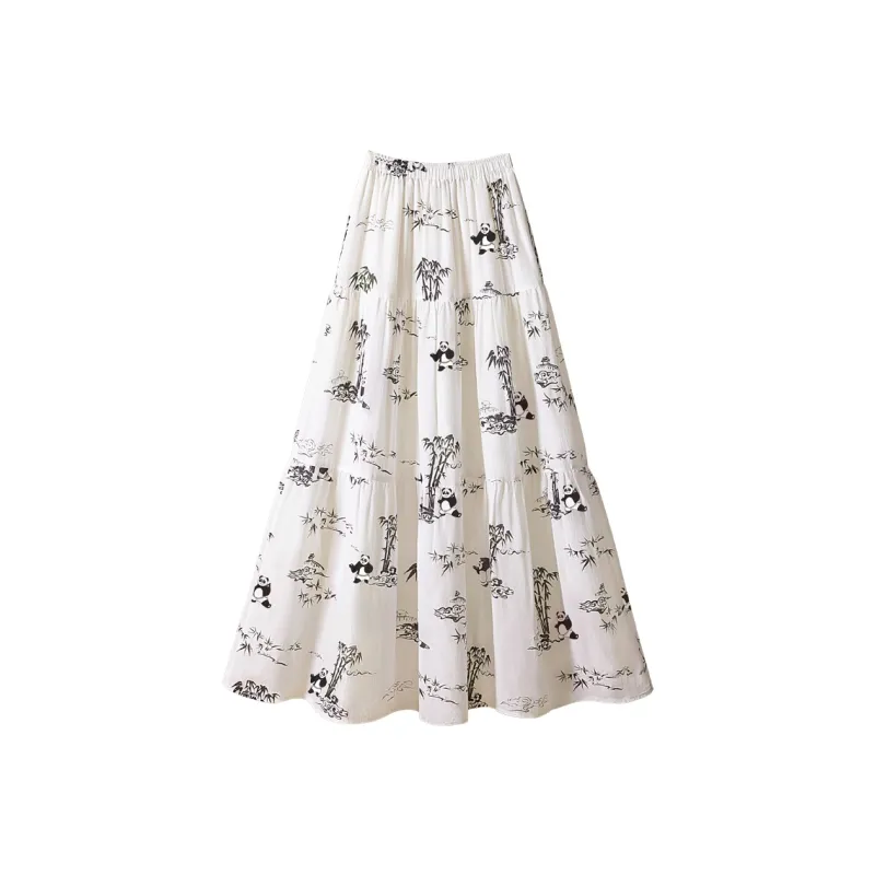 Cypress House Casual Long Skirt Women's White Base Panda-1