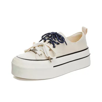 BARDILEV Canvas Shoes Women's Low Top Beige/Black/Yellow