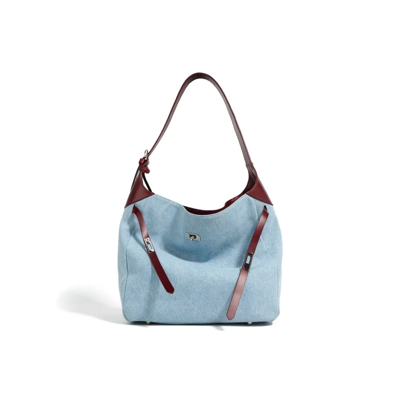 H YXIANG Denim Shoulder Bag Regular Women's Blue & Burgundy/Blue & Pink-0