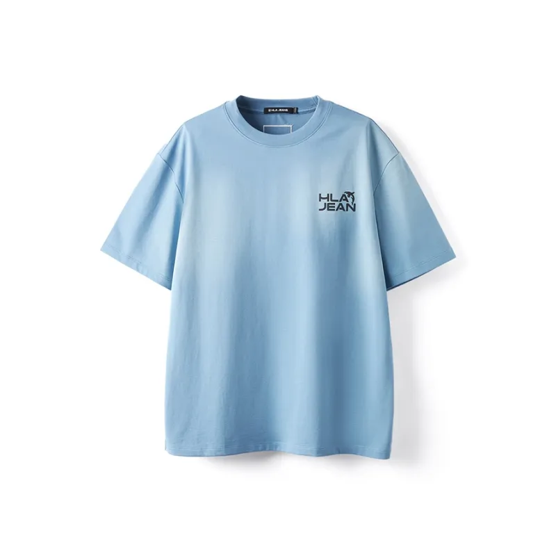 HLA JEANS Short Sleeved T Shirts Men's Sky Blue Pattern 14-0