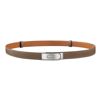 HERMES Calfskin Leather Belts Women's Elephant Gray/Silver Head Width 1.8cm