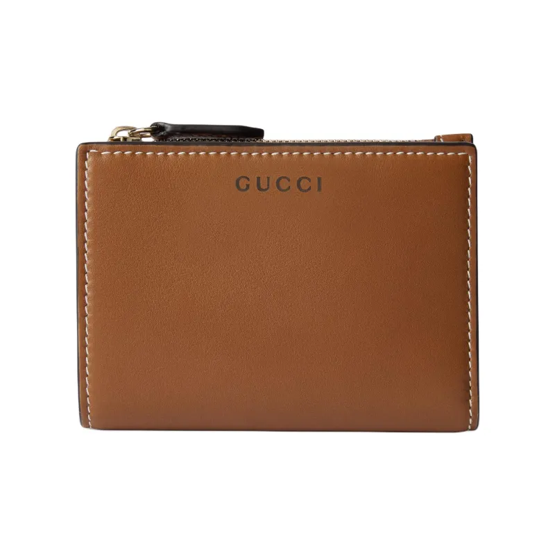 GUCCI GG Emblem Leather Wallet Medium Size Women's Brown-0