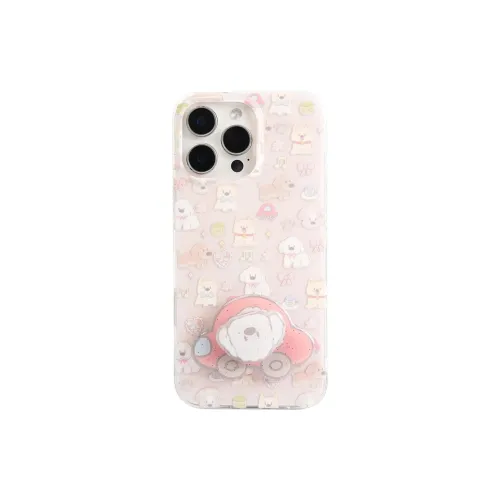 Sopi Acrylic Material Car Floral Puppy Stand Phone Cases Compatible With IPhone 16/15 Pro Max/Apple 13/14 Pro/Max