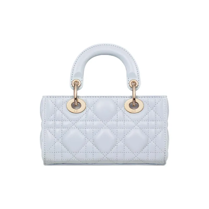 DIOR Lady D Joy Lambskin One Shoulder Handbag Micro Women's Blue-4