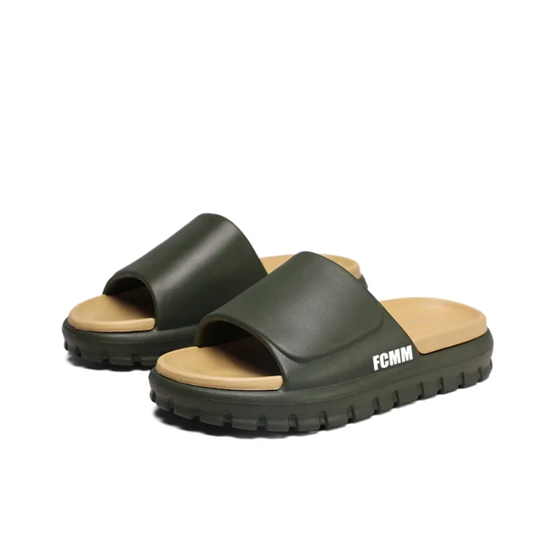 FCMM Slide Slippers Unisex Khaki Brown/Black White/Pure Black/Military Green Apricot-1
