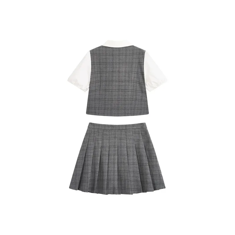 ZIHAN Skirt Set Women's Gray Plaid-1
