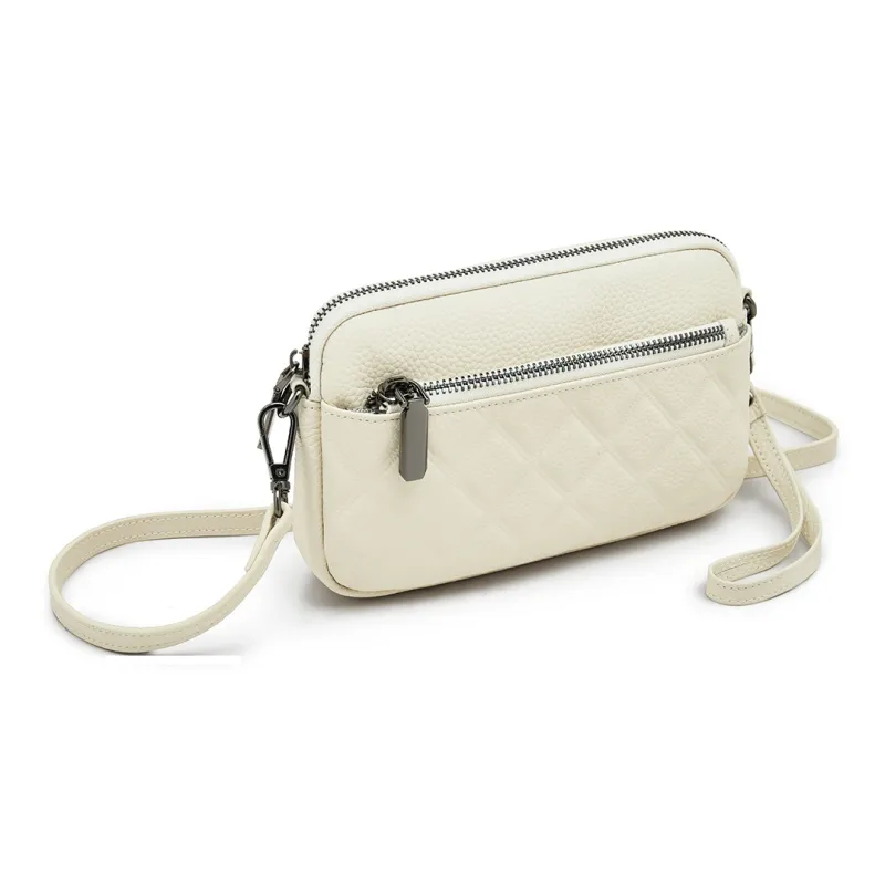 Old Man's Head Top Grain Cow Leather Shoulder Bag, Crossbody Bag Regular Women's Black/White/Khaki-10