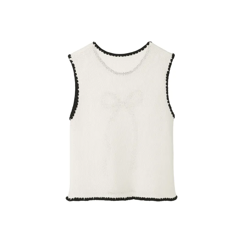 Fstudio Spring Korean Style Petite Embroidery Sleeveless Knitted Vest Women's White-1