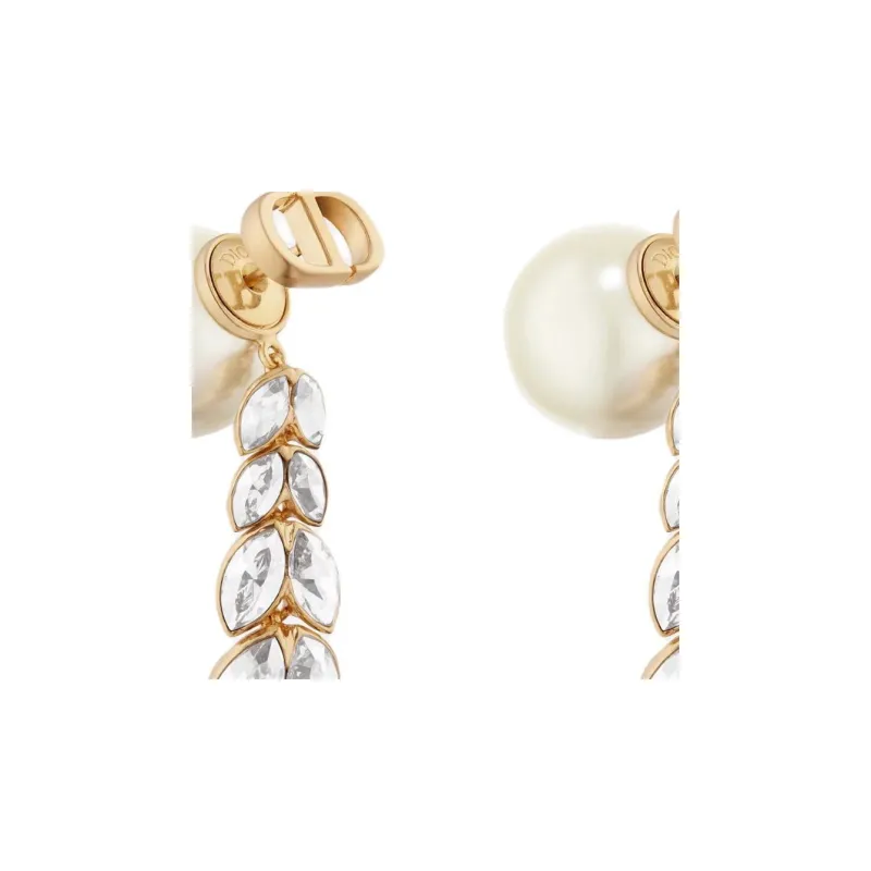 DIOR Resin Bead Ornament Earrings Unisex Gold-1