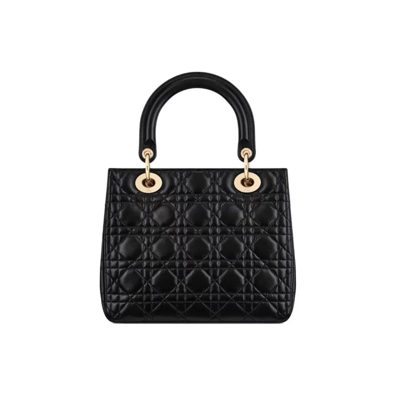DIOR Lady Dior Sheepskin One Shoulder Handbags Medium Size Women's Black-3