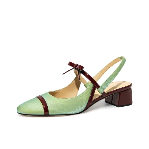 Lily Wei Green Lotus Block Heel High Heels Women's Green