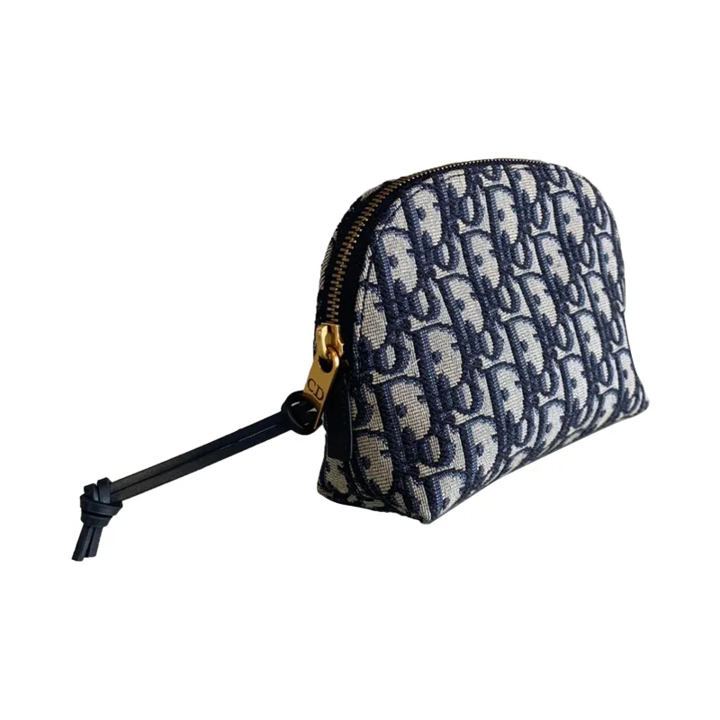 DIOR Jacquard Fabric Clutch Toiletry Travel Bag Storage Bag Makeup Bag Small Size Women's Denim Blue-1