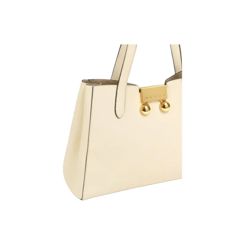 MARNI Trunkaroo Calfskin Tote Bag, Shopping Bag, Handbag Women's Cream-3