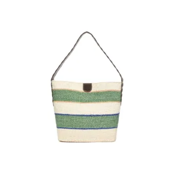 WEEKEND MaxMara Sisal Bucket Bag Shoulder Bag Women's Beige & Green