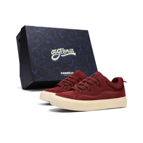 OUGLEMEN Non slip Lightweight Low Top Skateboard Shoes Men's Burgundy