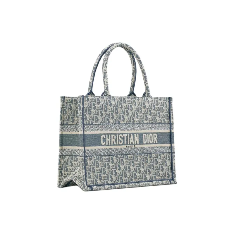 DIOR Cotton Tote Bag Shopping Bag Handbag Medium Size Women's Blue-1