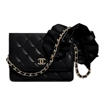 CHANEL WOC Lambskin One Shoulder Fanny Pack Shoulder Bag Card Holder Wallet Mini Women's Black