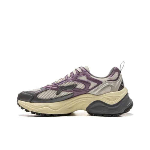 LiNing Abrasion Resistant Slip Resistant Low Top Casual Shoes Women's Beige Purple