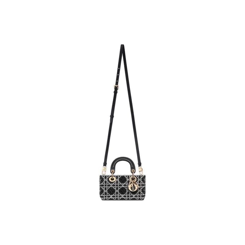 DIOR Lady D Joy Cotton One Shoulder Handbag Mini Women's Black-2
