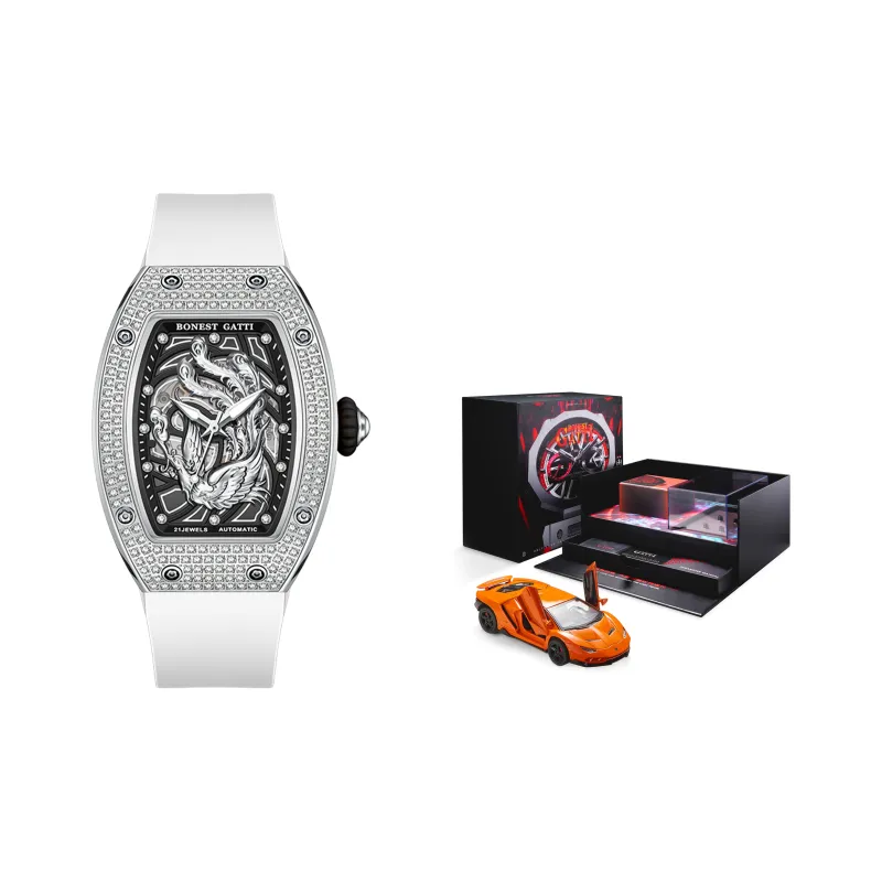 BONEST GATTI Automatic Mechanical Movement Rubber Strap Women's Watch Black Dial-8