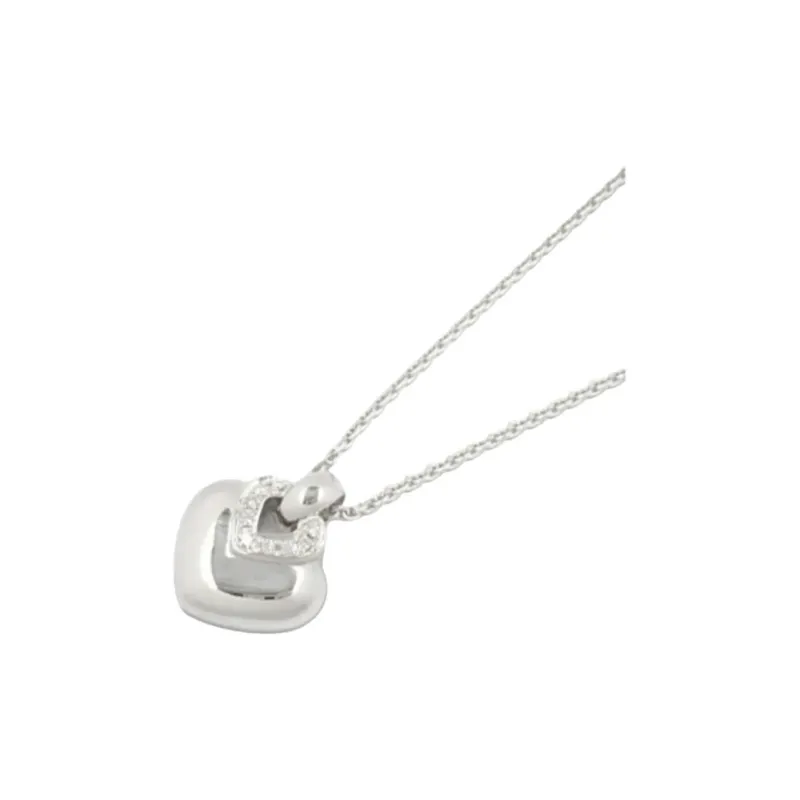 BVLGARI 2010s 18K White Gold Doppio Cuore Diamond Necklaced-1