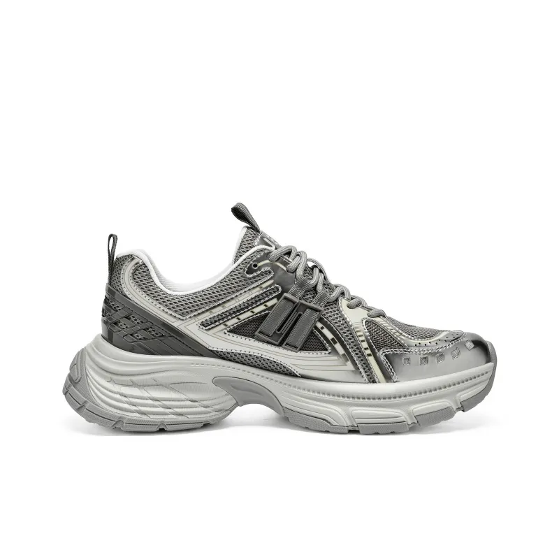 JEEP SPIRIT Cushioned Anti Slip Wear Resistant Breathable Lightweight Low Top Chunky Sneakers Men's Moon Sand Silver-1
