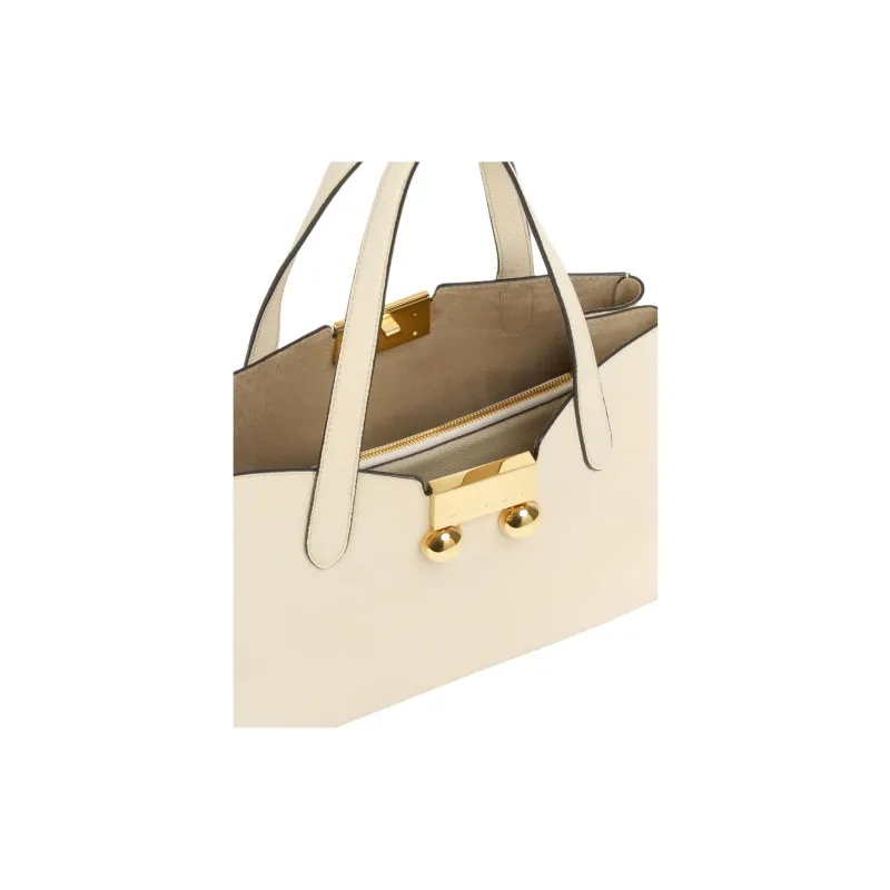 MARNI Trunkaroo Calfskin Tote Bag, Shopping Bag, Handbag Women's Cream-4