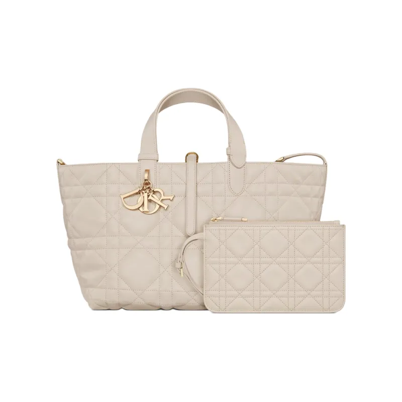 DIOR Toujours Calfskin Tote Bag, Shopping Bag, Shoulder Bag, Handbag Medium Size Women's Light Cookie-2