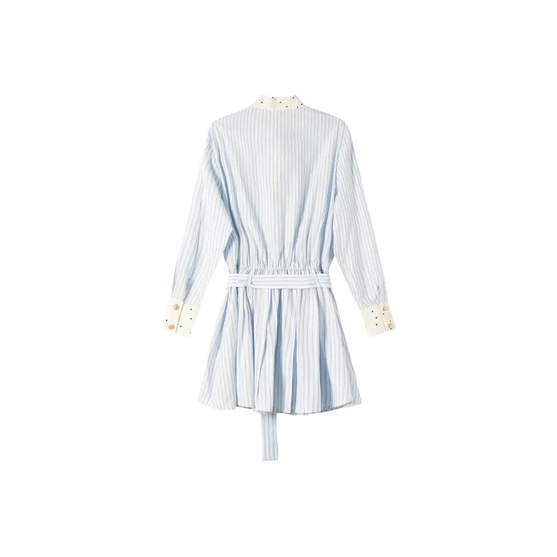 XUANSHU Long Sleeved Dress Women's Blue-5