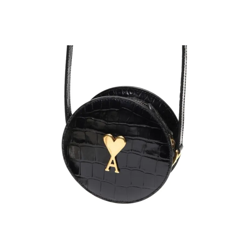AMIPARIS Cow Leather Round Bag, Shoulder Bag Women's Black-1