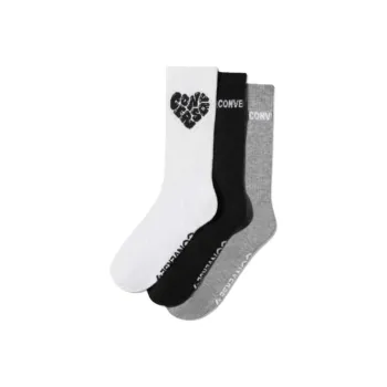 Converse Mid Calf Socks Women's 3 Pack Black White Gray