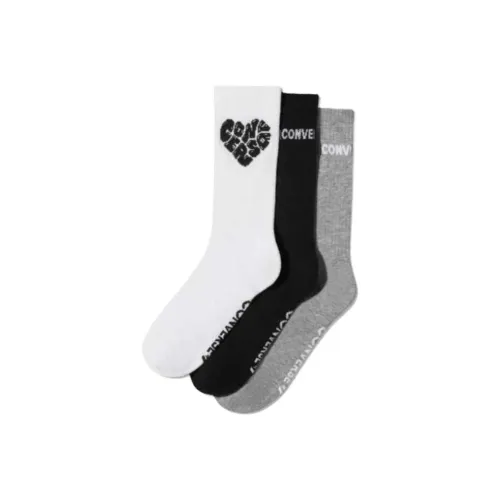 Converse Mid Calf Socks Women's 3 Pack Black White Gray
