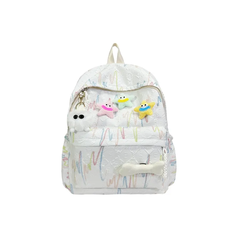 SEVENMOONS Nylon Backpack Unisex White/Black/Pink/Yellow/Sky Blue-0