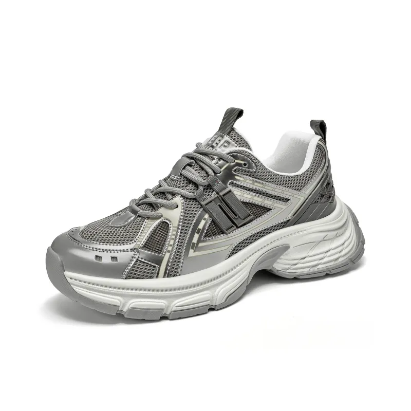 JEEP SPIRIT Cushioned Anti Slip Wear Resistant Breathable Lightweight Low Top Chunky Sneakers Men's Moon Sand Silver-3