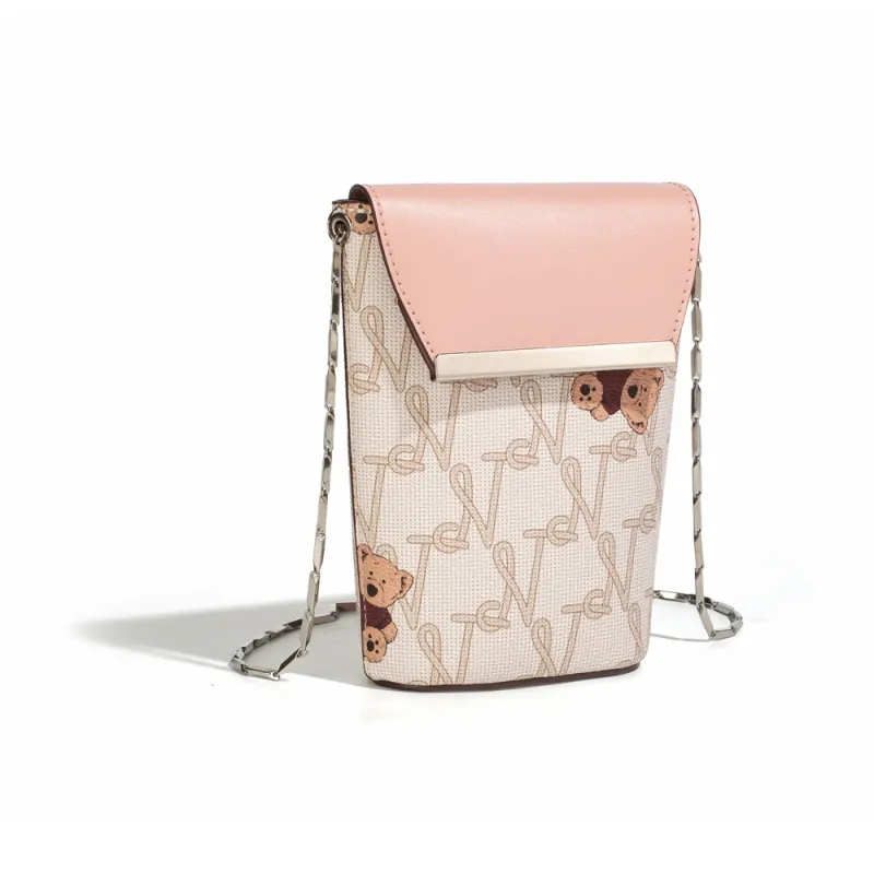 NOISY TEDDY PVC Cell Phone Pouch, Crossbody Bag Regular Women's Beige/Brown/Beige Pink-13