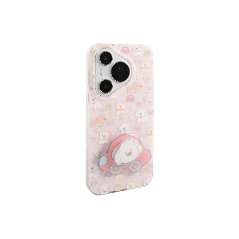 Sopi Acrylic Material Car Floral Puppy Stand Phone Cases Compatibility Huawei Mate 70/60/50 Pro/Pura 70/70 Pro+-1