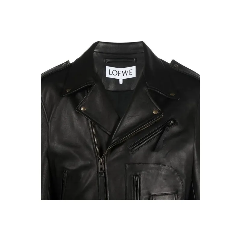 LOEWE Zip-Up Long Sleeved Leather Biker Jacket-4