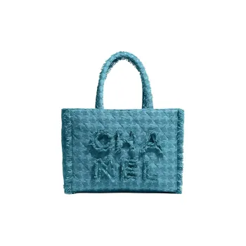 CHANEL Woolen Tote Bag Shopping Bag Handbag Women's Turquoise