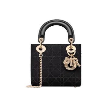 DIOR Lady Dior Fabric One Shoulder Handbag Mini Women's Black