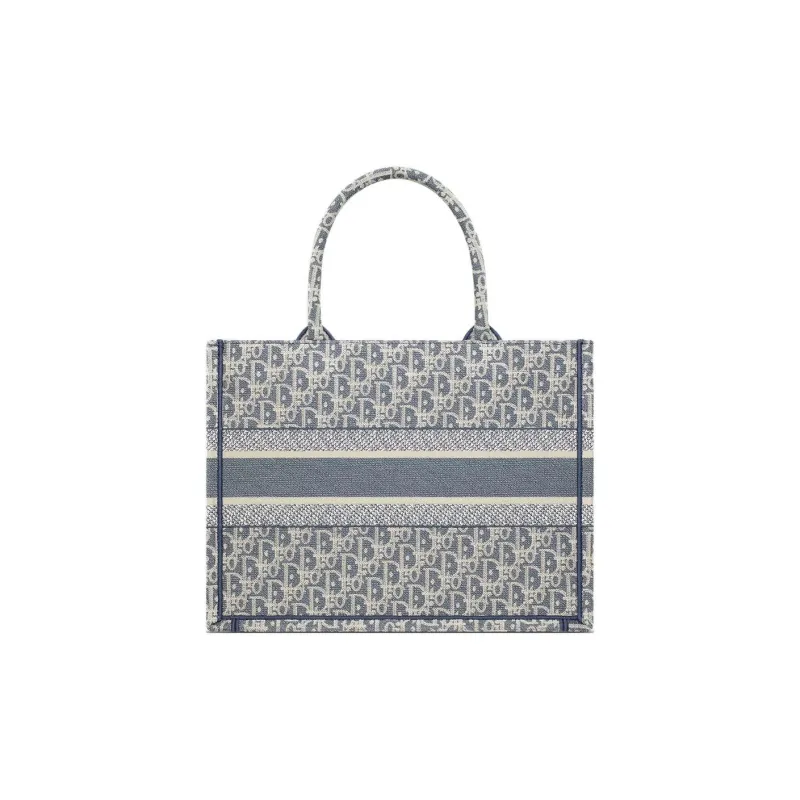DIOR Cotton Tote Bag Shopping Bag Handbag Medium Size Women's Blue-2