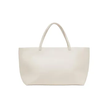 NOTHING WRITTEN Leather Tote Bag, Shopping Bag, Handbag Large Size Women's Gray White