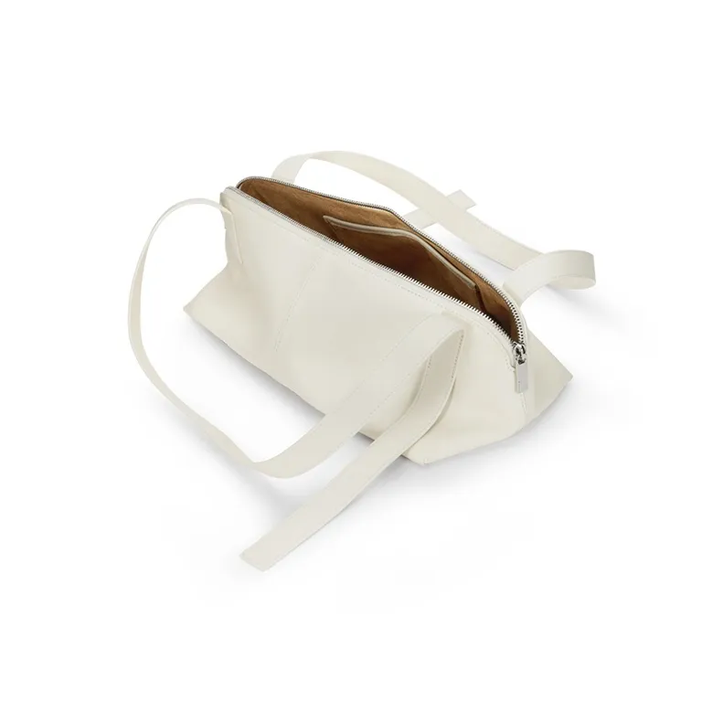 TAD FAB Cow Leather Tote Bag, Shoulder Bag Medium Size Unisex White/Black-5