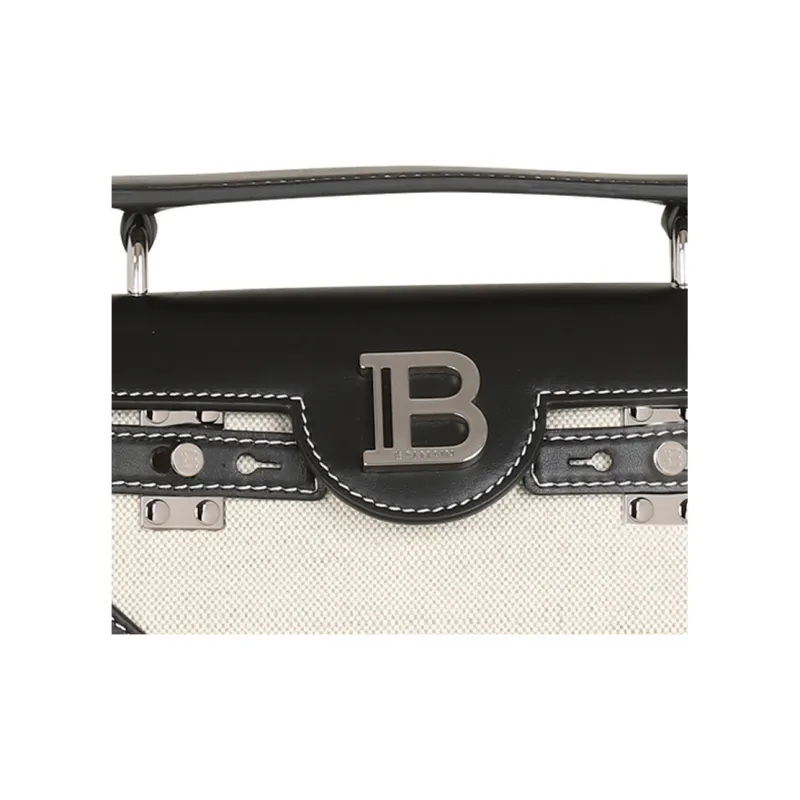 BALMAIN B BUZZ Smooth Leather With Canvas Portable Crossbody Bag, Shoulder Bag Men's White & Black-3