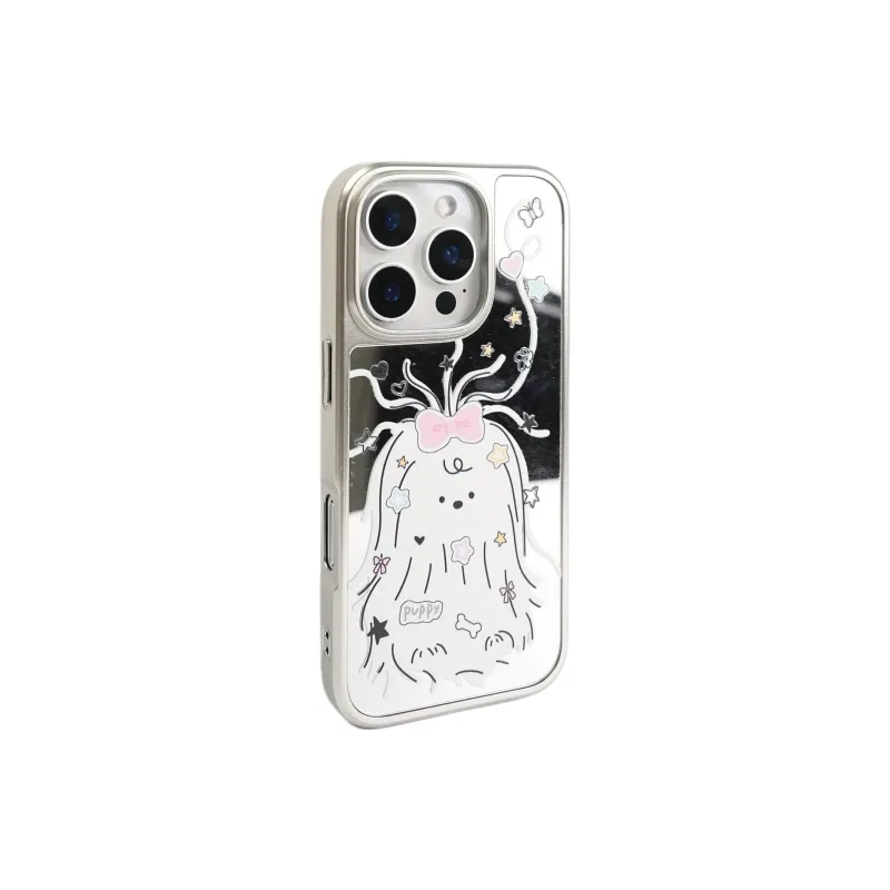 Sopi Acrylic Material Mirror Lined Scribbled Puppy Phone Cases Compatible With IPhone 16/15 Pro Max/Apple 13/14 Pro/Max-2
