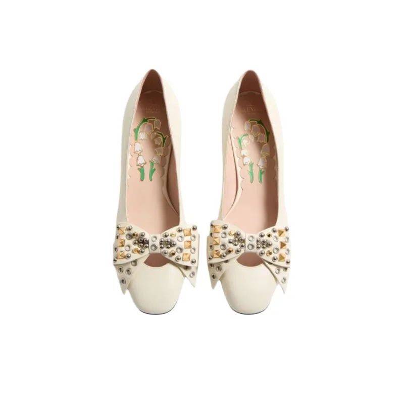 Valentino BOWOW Chunky Heel High Heels 4.5cm Women's Ivory White-4