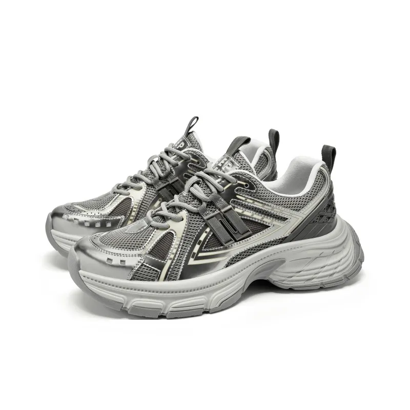 JEEP SPIRIT Cushioned Anti Slip Wear Resistant Breathable Lightweight Low Top Chunky Sneakers Men's Moon Sand Silver-2